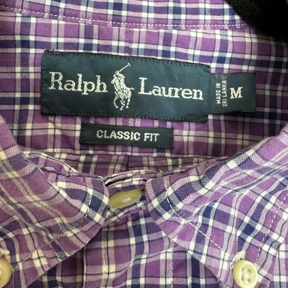Polo Ralph Lauren Classic Fit Cotton Button Down Purple‎ Blue Plaid Mens Medium